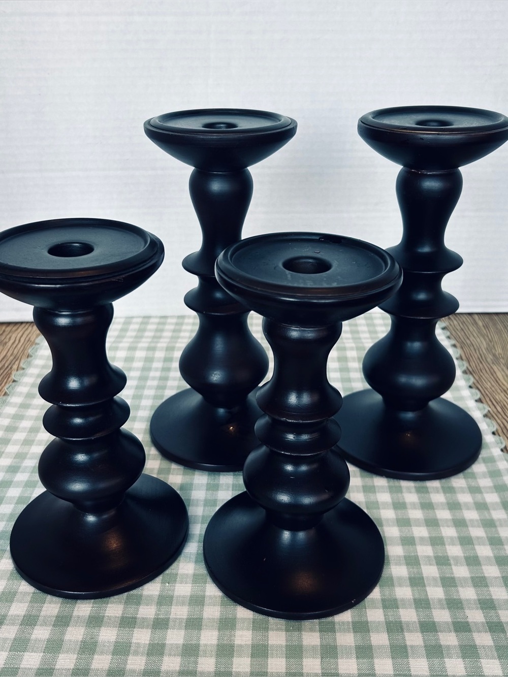 Deep Brown Wooden Candle Holders Set of 4 -